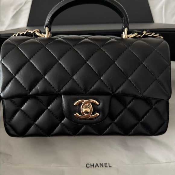 Lambskin Quilted Mini Rectangular Flap Black - Picture 1 of 7